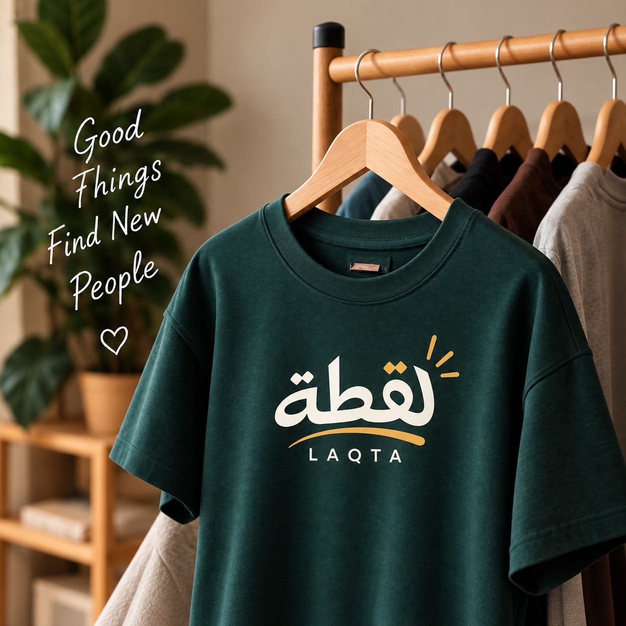 قميص لقطة الأخضر على علاقة خشبية — Good Things Find New People